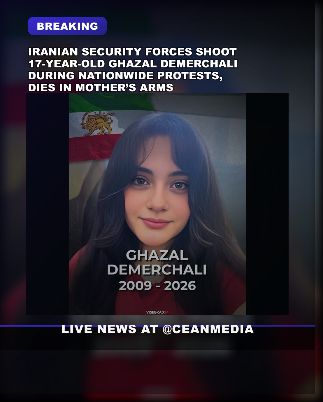 Illustrative photo for: Iranian girl protest victim Ghazal Demerchali killed by