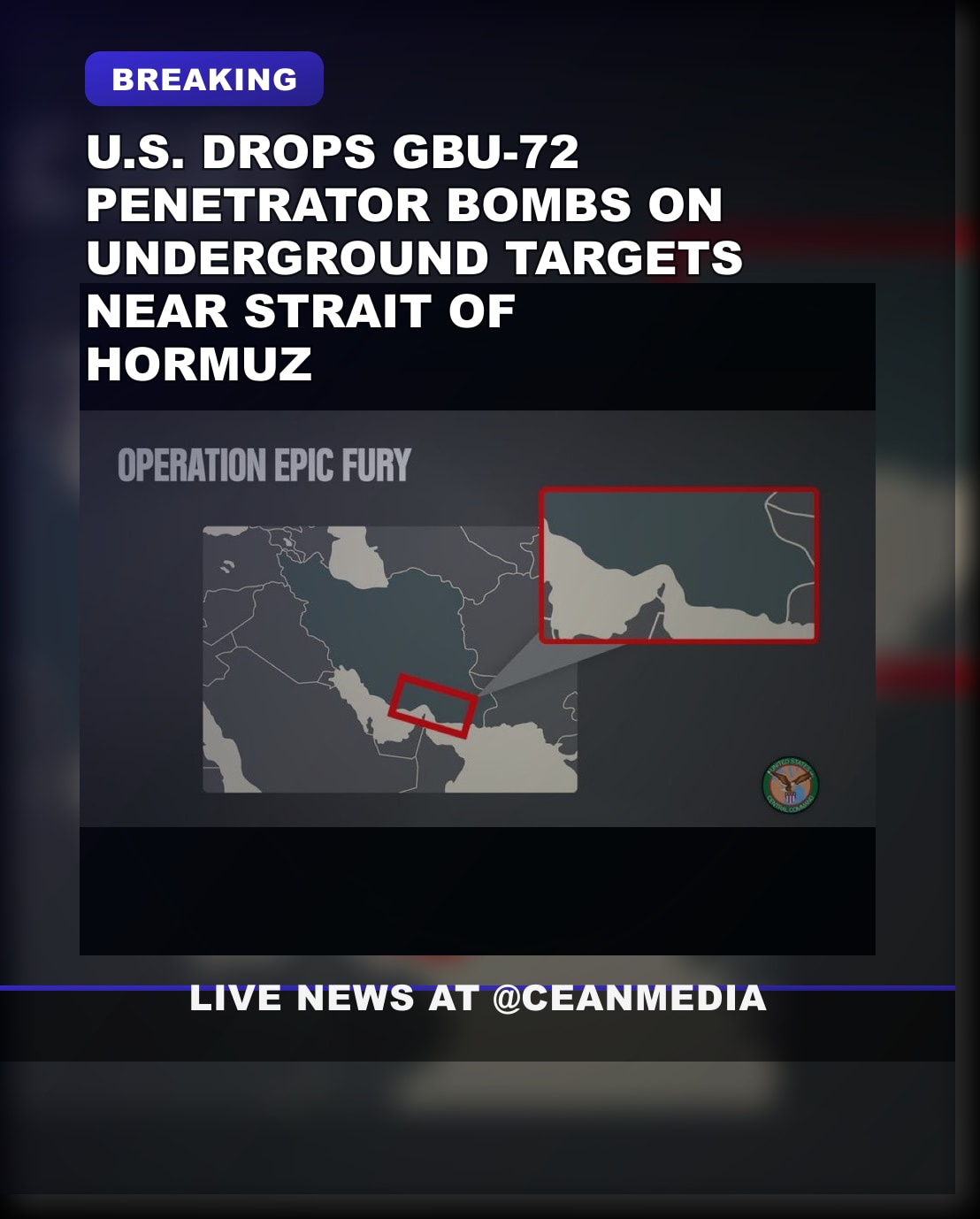 Illustrative photo for: U.S. Drops GBU-72 Penetrator Bombs on Hardened Targets near