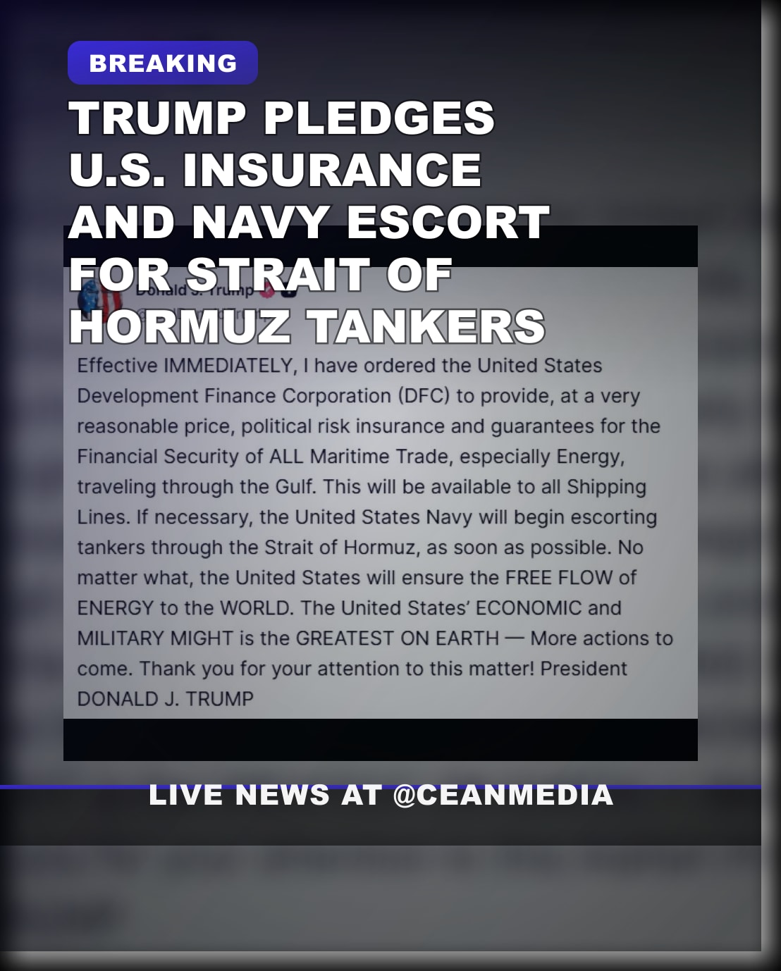 Illustrative photo for: Trump offers shipping insurance and escort plans for