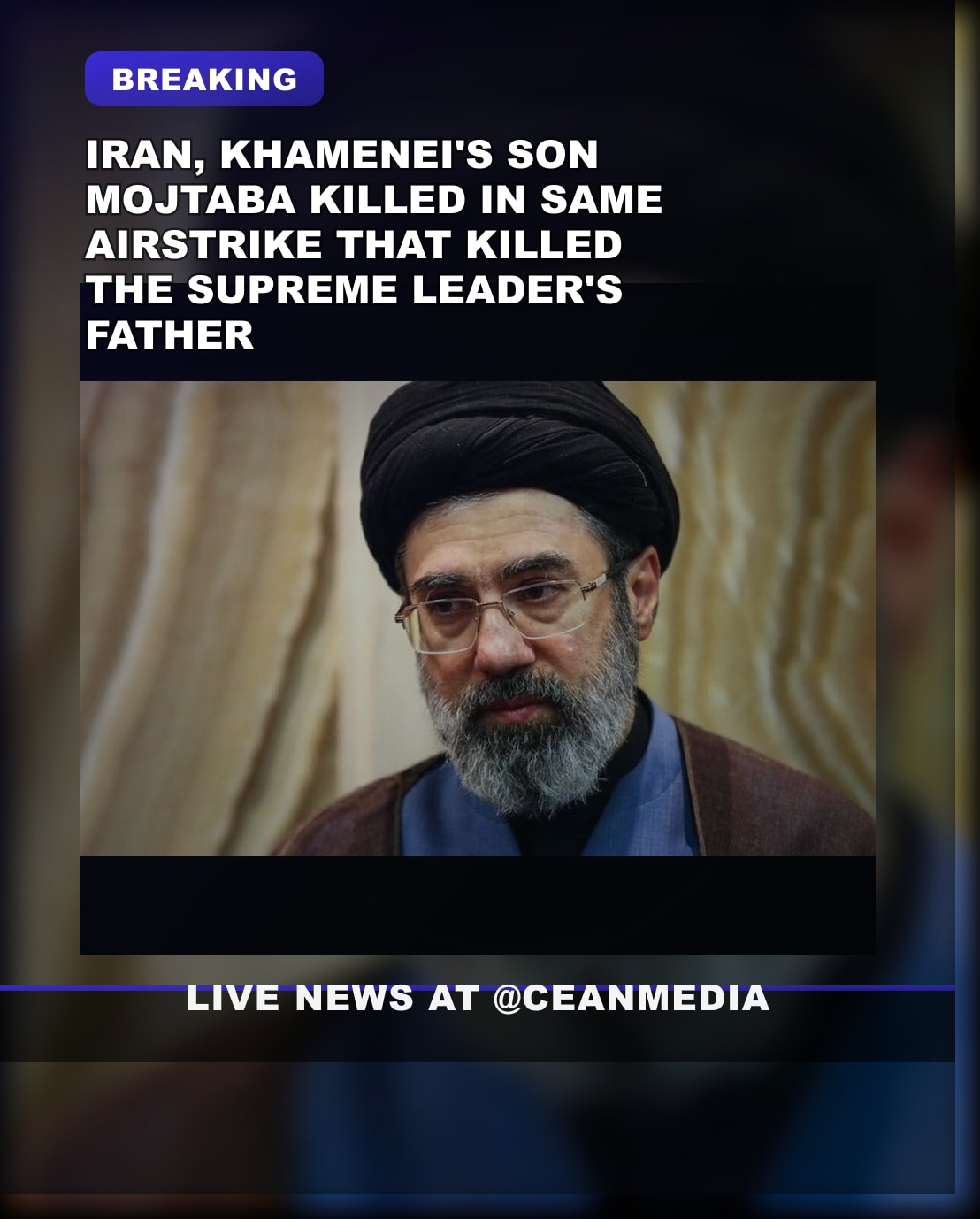 Illustrative photo for: Khamenei son Mojtaba killed in airstrike, report says