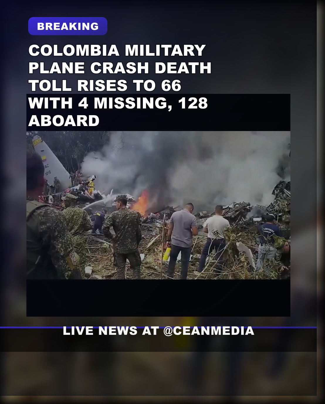 Illustrative photo for: Colombia Military Plane Crash Casualties Rise to 66, 4