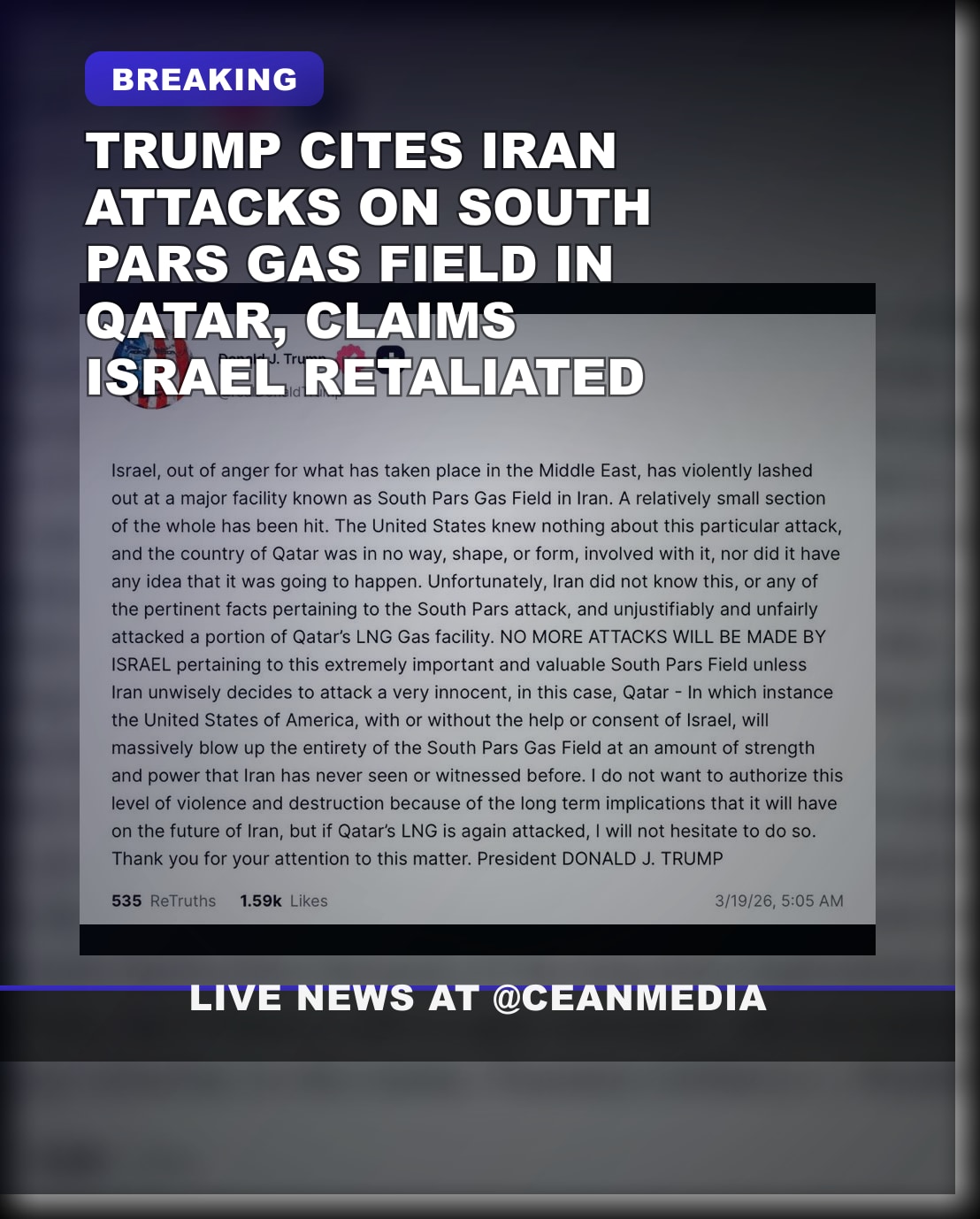 Illustrative photo for: Trump Iran attacks gas field misinformation raises