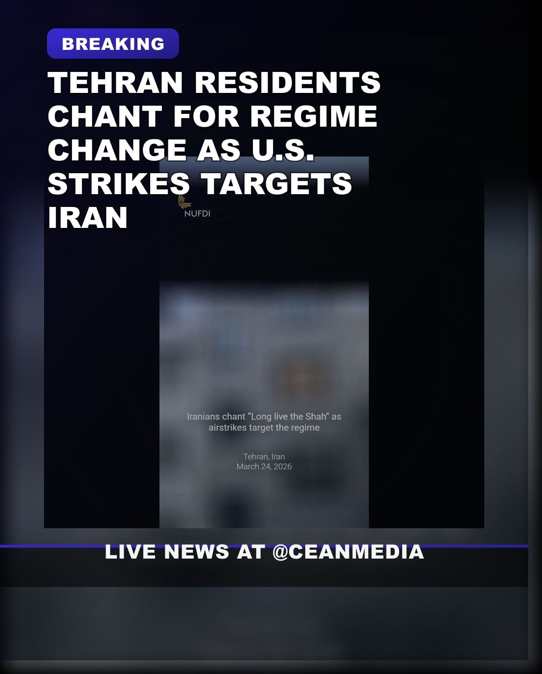 Illustrative photo for: Tehran chants for regime fall as airstrikes hit targets