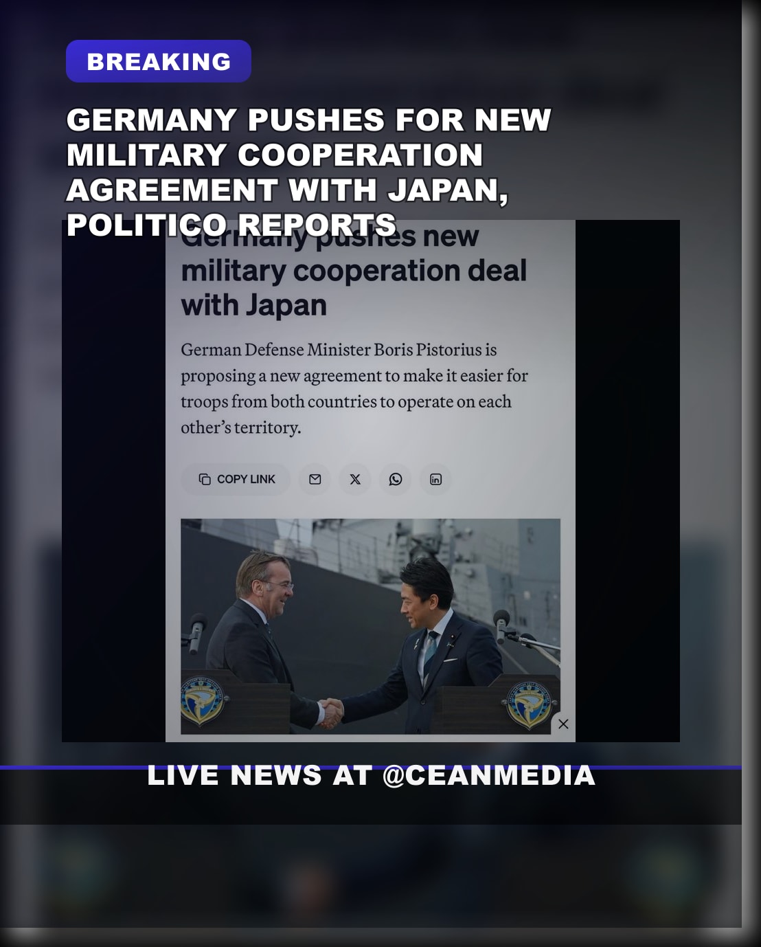 Illustrative photo for: Germany Japan military cooperation agreement: Politico