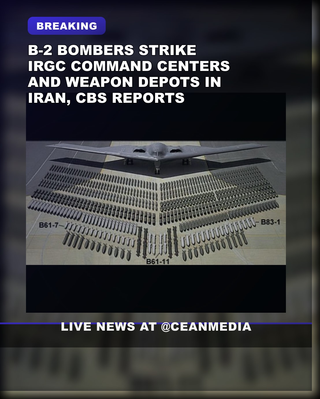 Illustrative photo for: CBS News: B 2 stealth bombers strikes IRGC targets in Iran