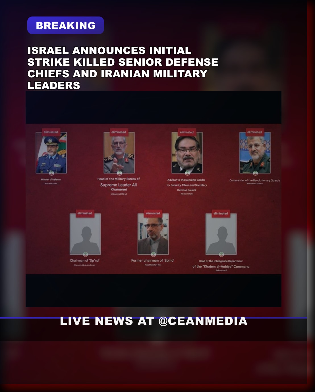 Illustrative photo for: Israel says initial strike killed key security leaders,