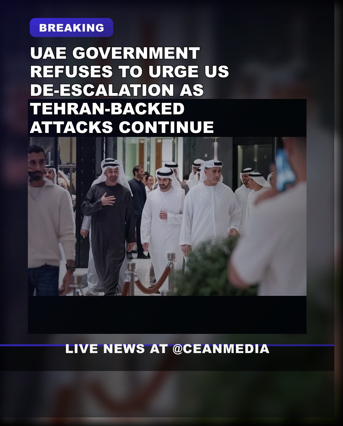 Illustrative photo for: UAE urges US deescalation stance as Tehran attacks