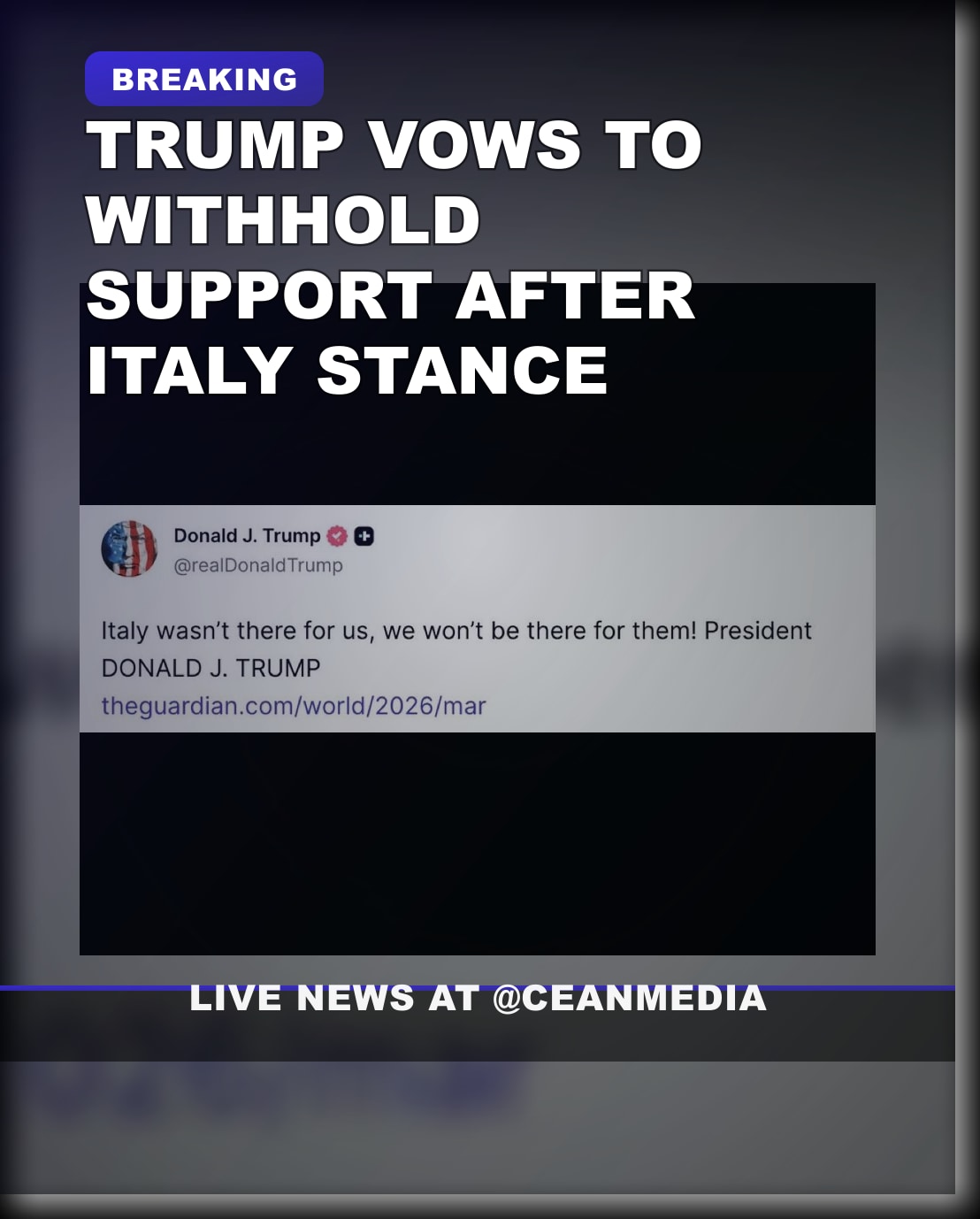 Illustrative photo for: Trump says Italy wasn’t there for us; we won’t be there for