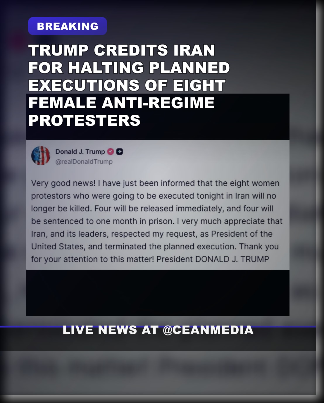 Illustrative photo for: Trump anti-regime protesters executions forced cessation