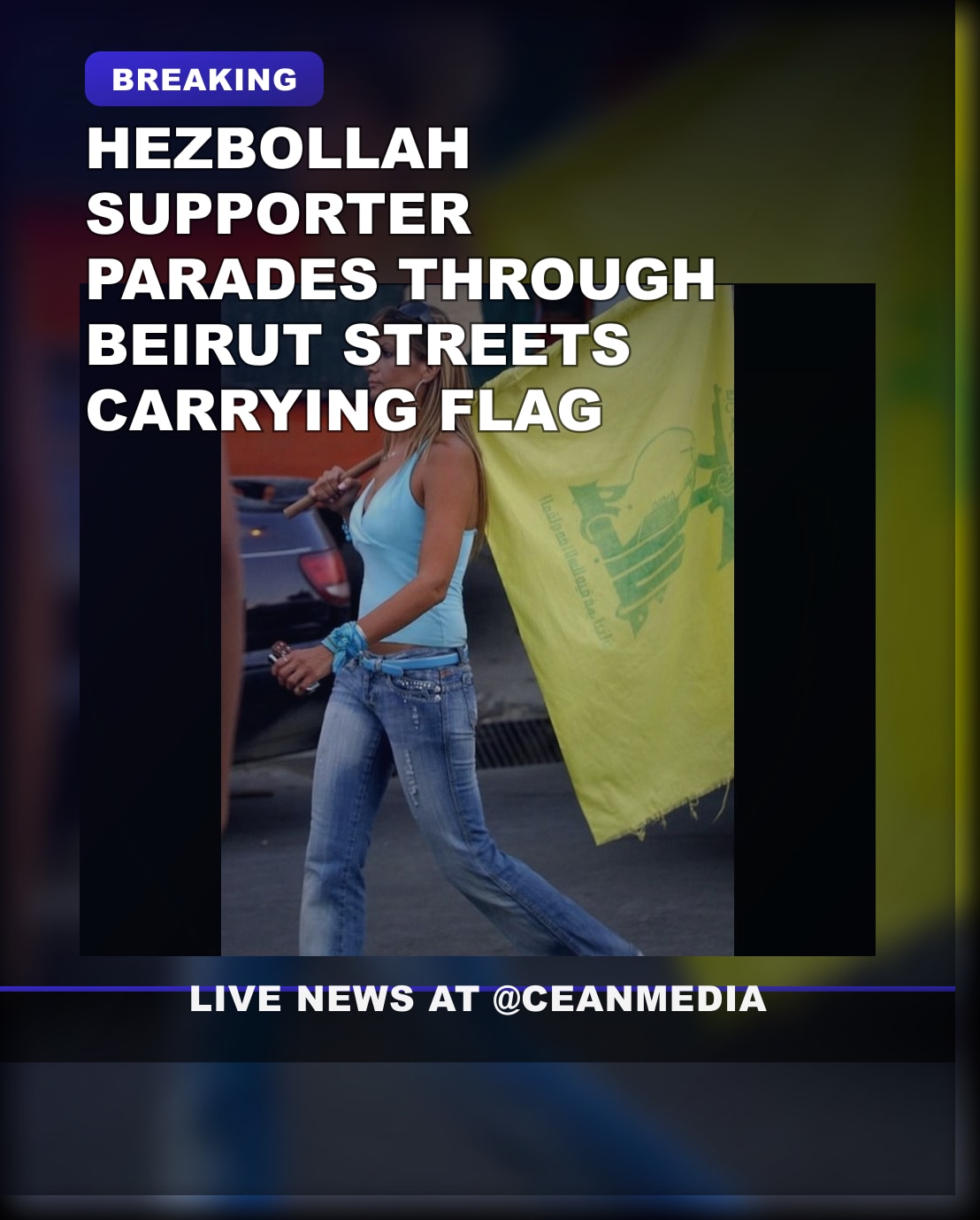 Illustrative photo for: Beirut Protester Flaunts Hezbollah Flag on Public Street —