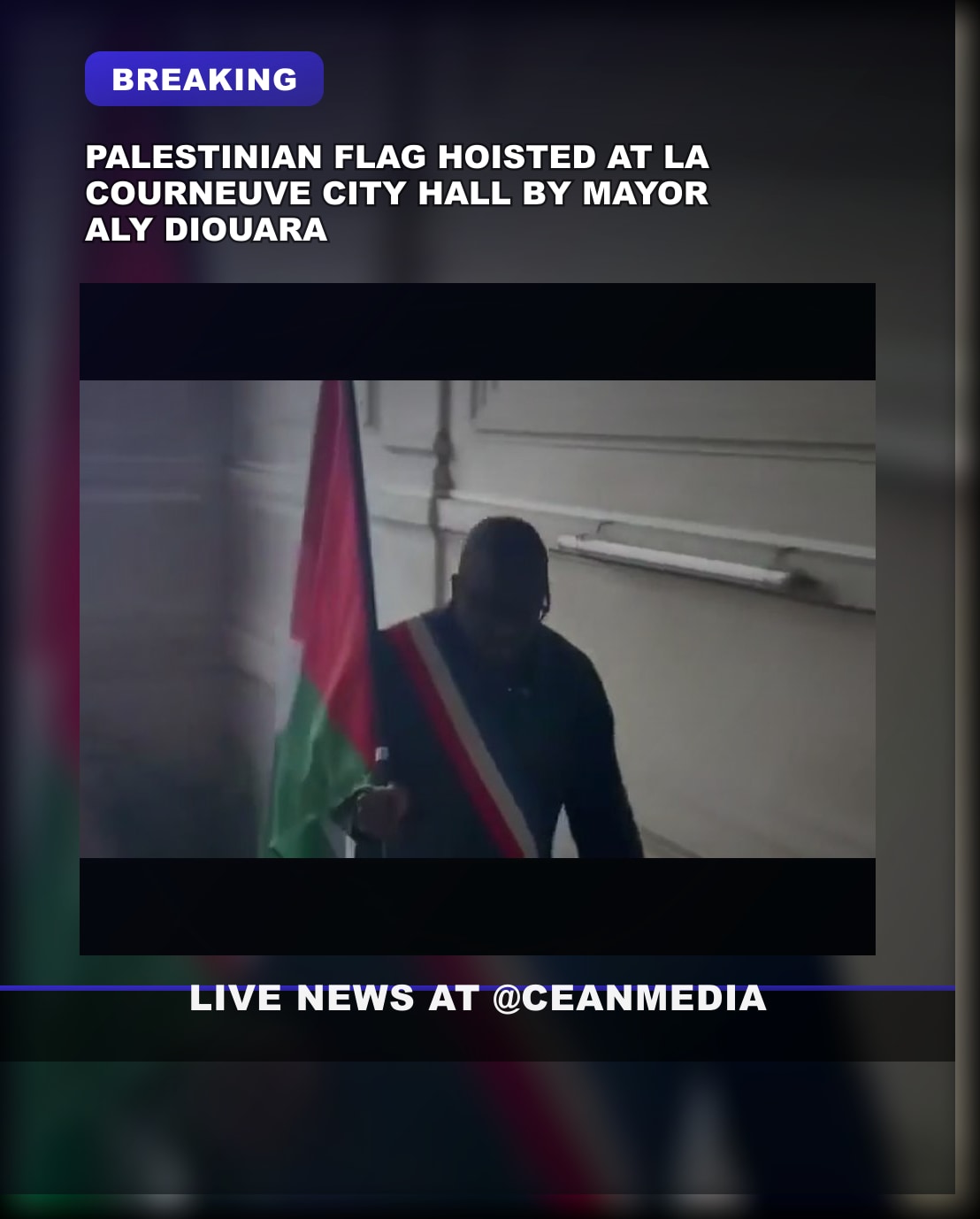 Illustrative photo for: La Courneuve Mayor Hoists Palestinian Flag City Hall hoisted