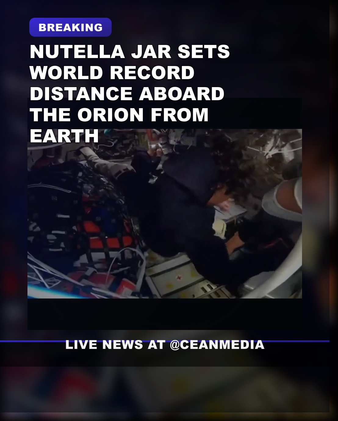 Illustrative photo for: Nutella aboard Orion world record breaks distance from Earth