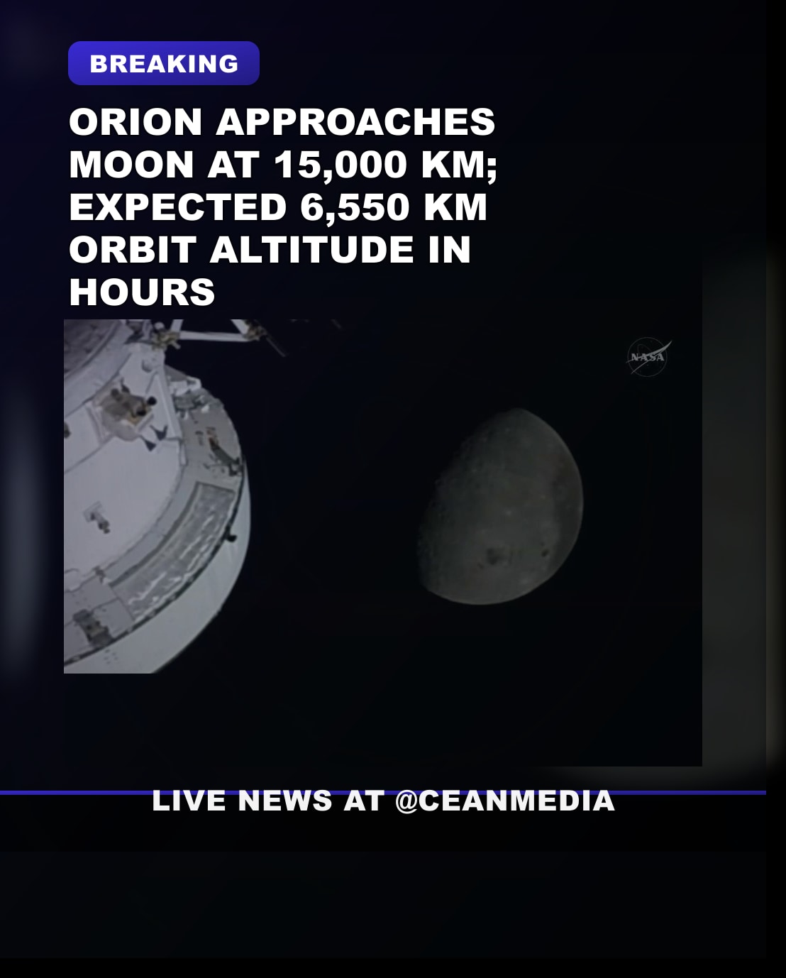 Illustrative photo for: Orion lunar approach trajectory: Moonward pass at 6,550 km