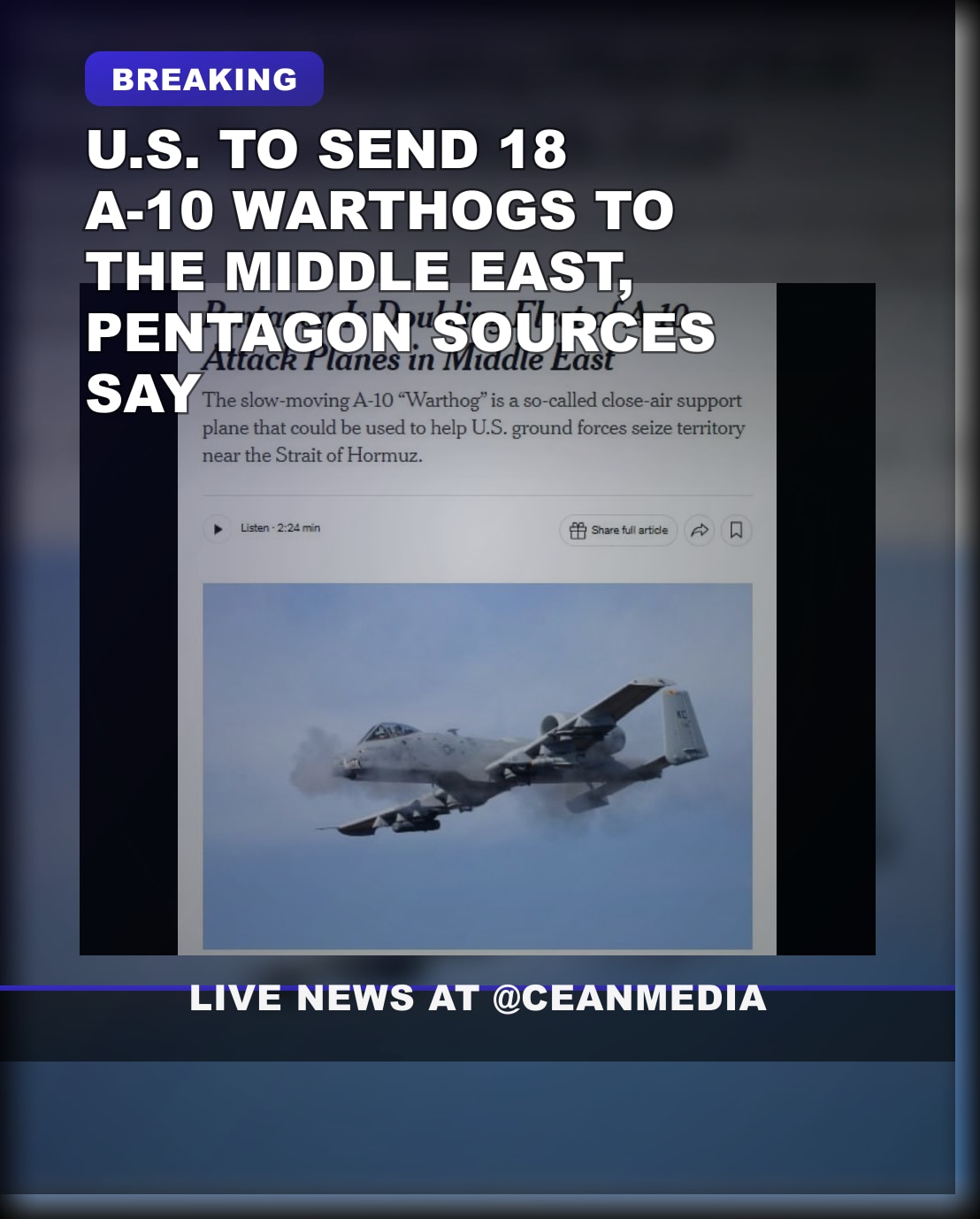 Illustrative photo for: A ten A-10 deployment expands U.S. warplane presence in