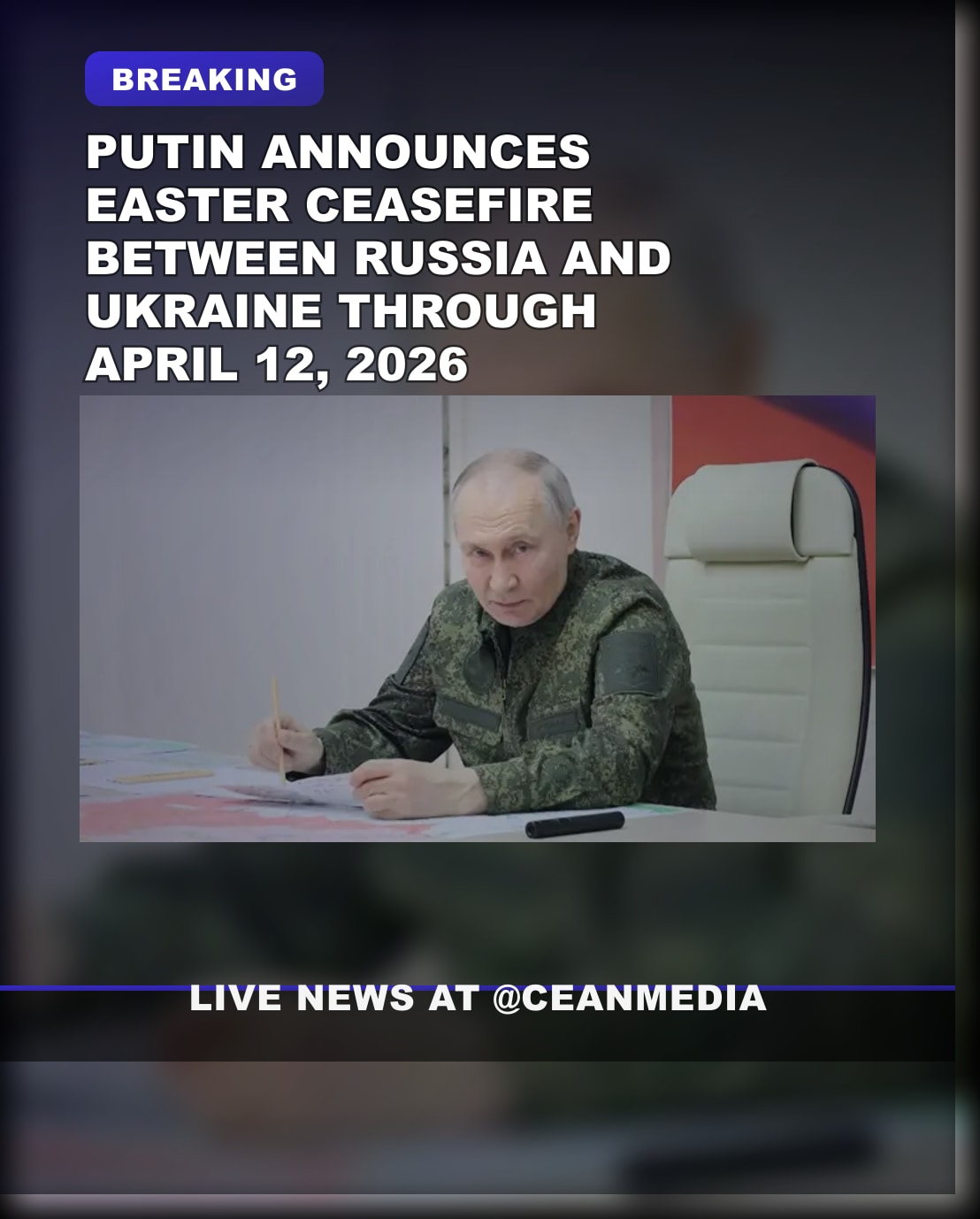 Illustrative photo for: Putin Easter ceasefire announcement declared valid April