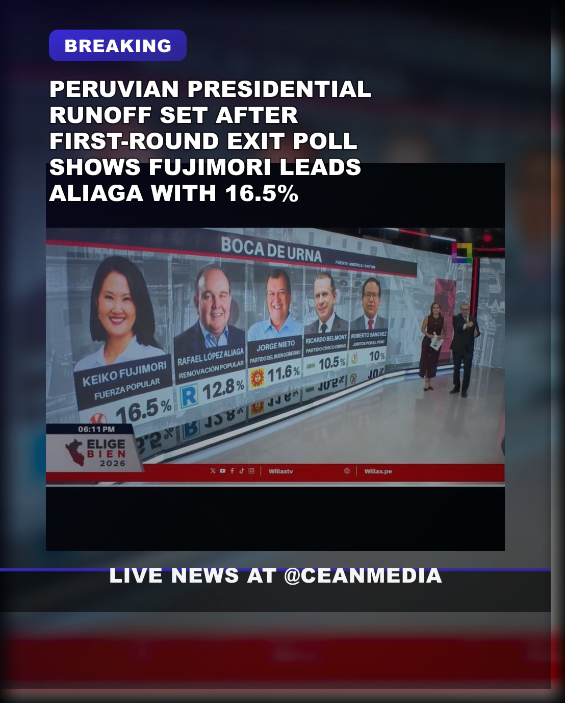 Illustrative photo for: Peruvian presidential election exit poll shows Fujimori