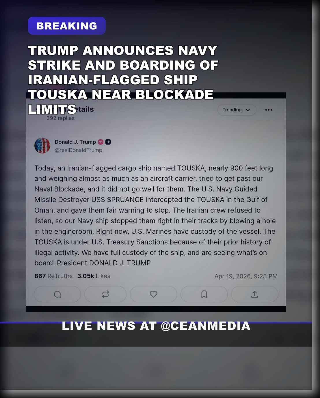 Illustrative photo for: Trump Navy strike TOUSKA boarding: U.S. Navy boards Iranian