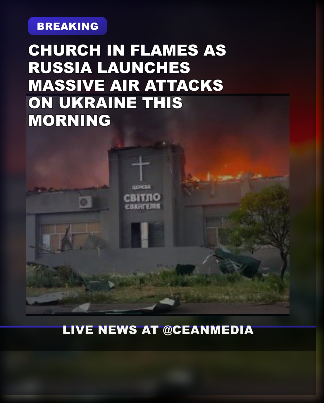 Illustrative photo for: Church fire Russia air strikes Ukraine today
