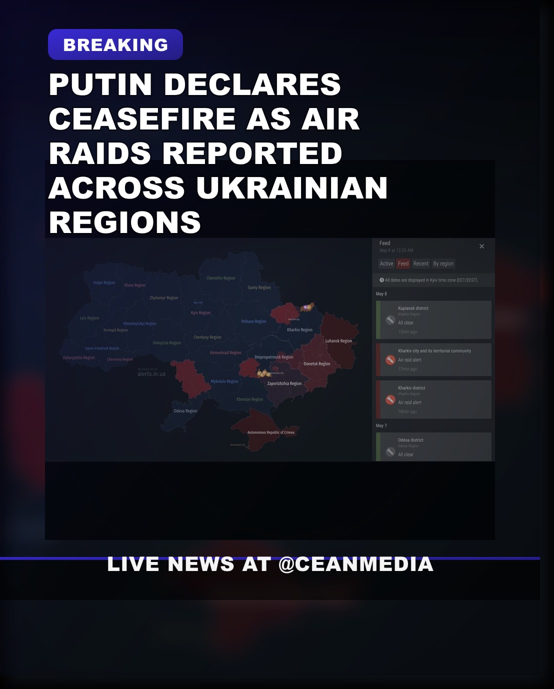 Illustrative photo for: Putin ceaseless temporary ceasefire begins amid air sirens