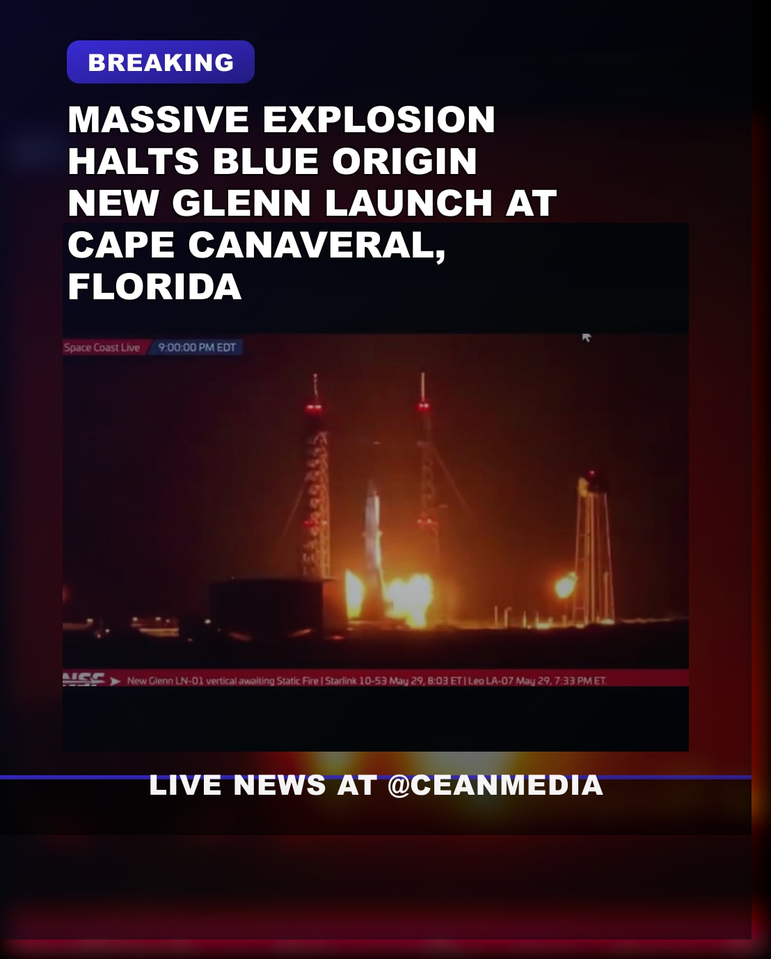 Illustrative photo for: Blue Origin New Glenn explosion: Cape Canaveral setback