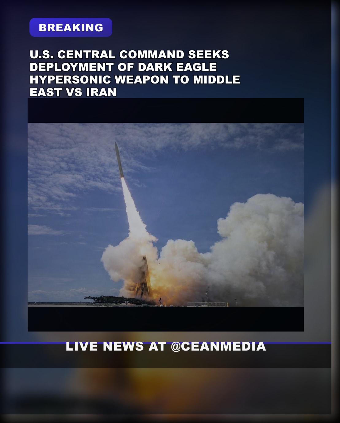 Illustrative photo for: CENTCOM Eyes Hypersonic weapon deployment Middle East for