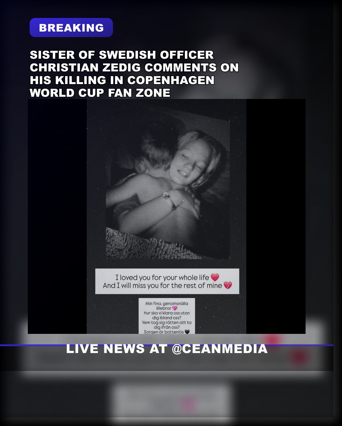 Illustrative photo for: Sister of Off-Duty Swedish Officer Killed at World Cup Fan