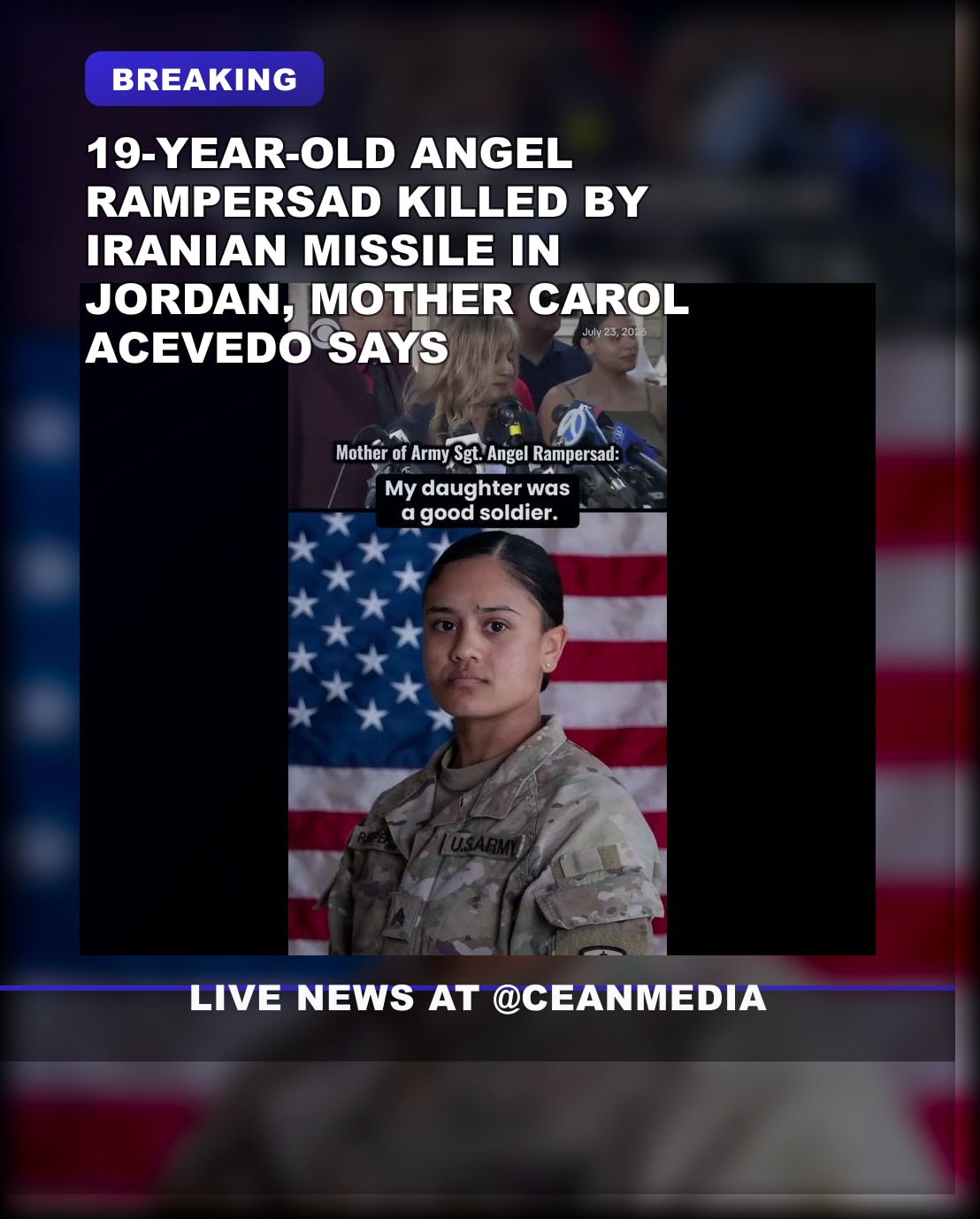 Illustrative photo for: Angel Rampersad Memorial: Jordan Missile Kills 19-Year-Old