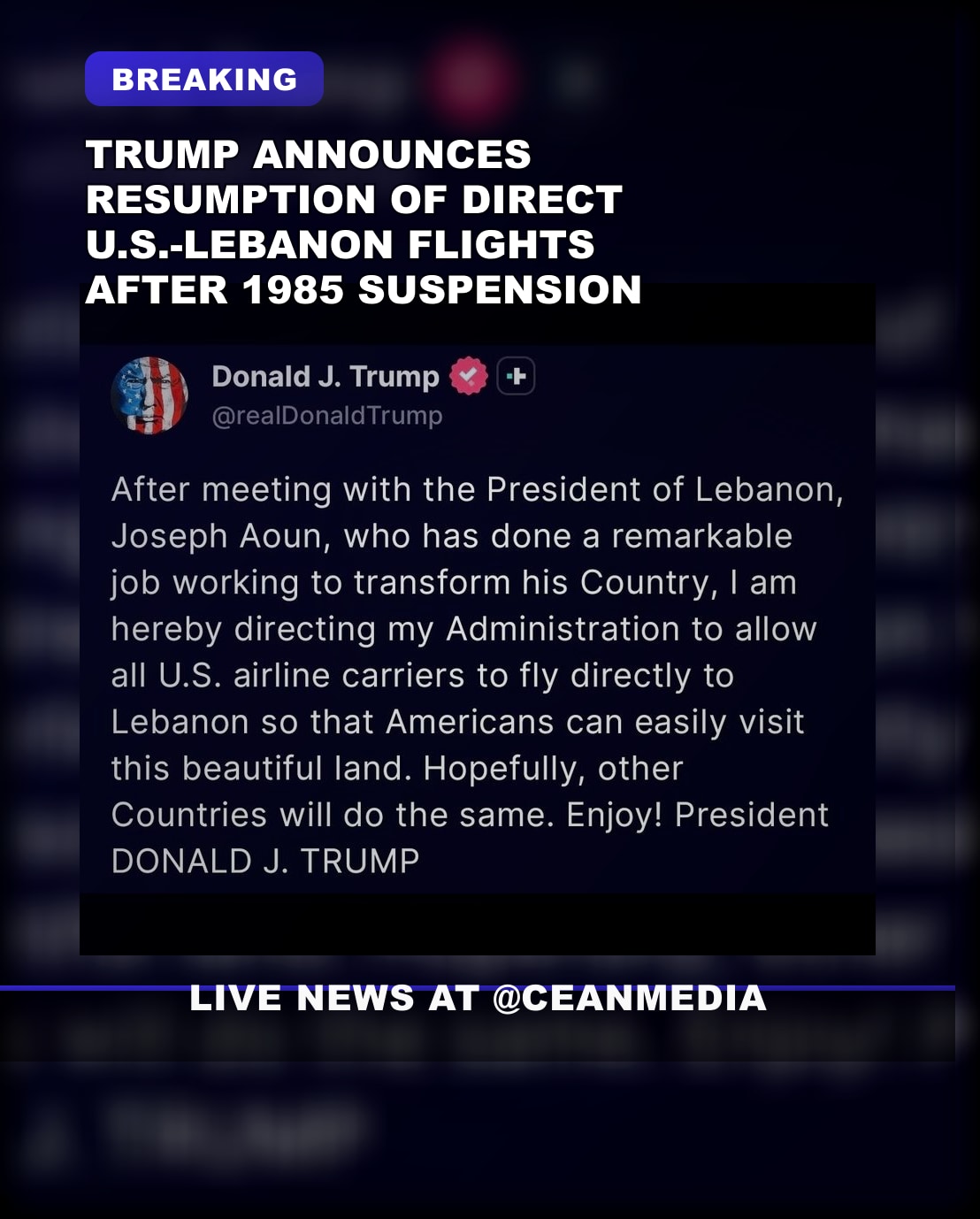 Illustrative photo for: US Lebanon direct flights resumes: Trump Announces