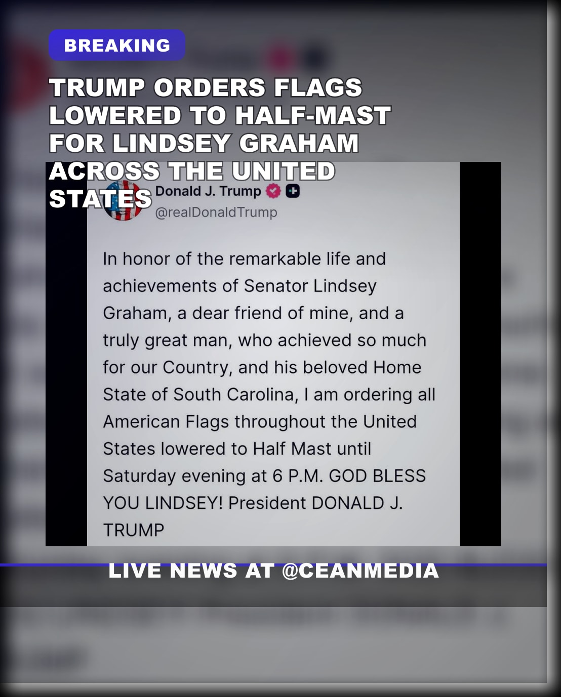 Illustrative photo for: Trump orders flags half-mast tribute for Lindsey Graham