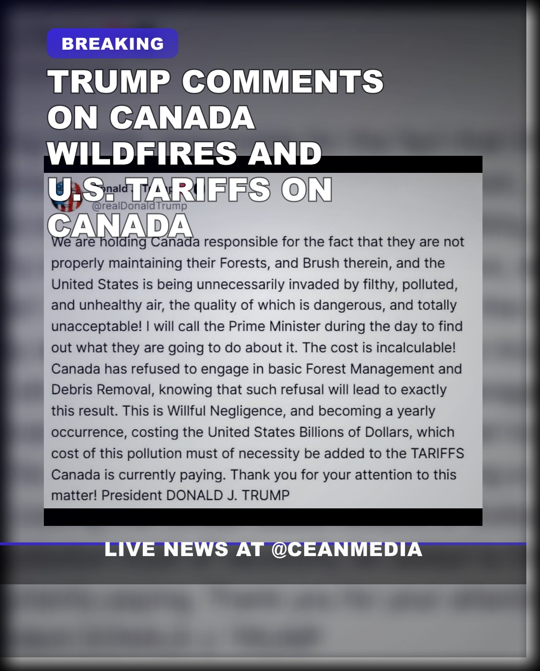 Illustrative photo for: Trump Canada wildfires tariffs: Trump weighs in on fires