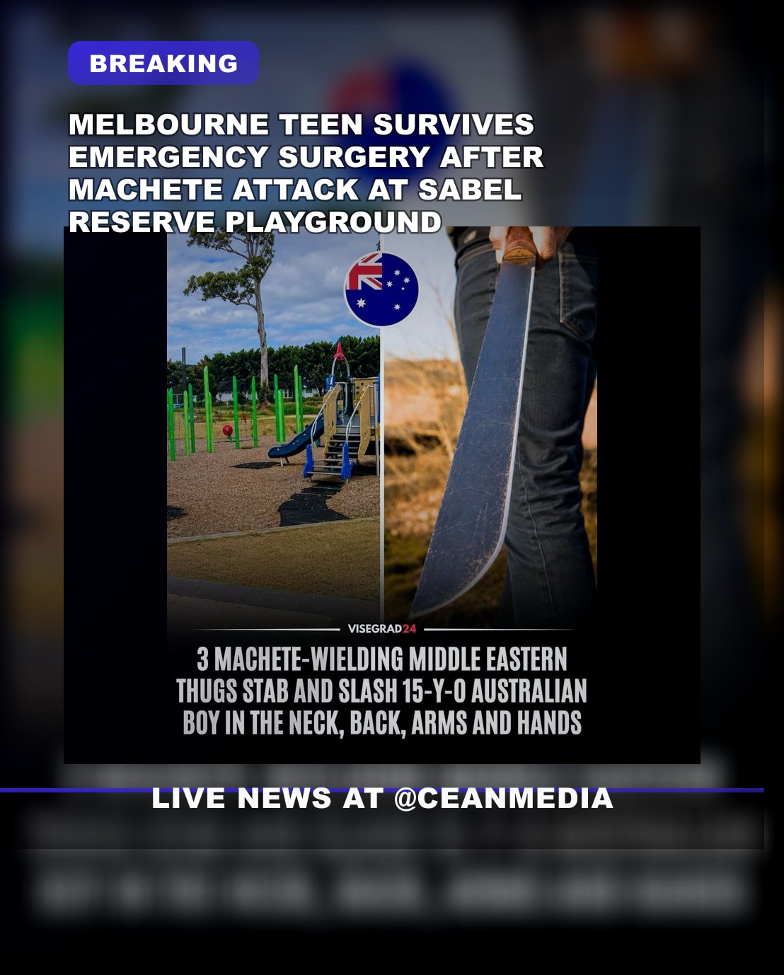 Illustrative photo for: Teenager attacked with machetes Melbourne remains critical