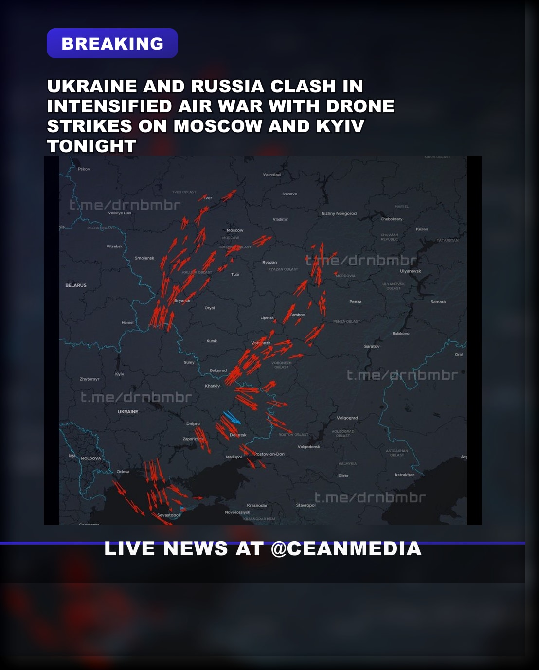 Illustrative photo for: Air War Drone Swarm Attack Coverage: Moscow, Crimea Hit as